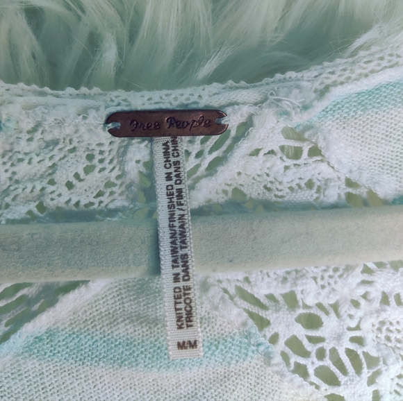 FREE PEOPLE "Vintage" blue and white stripe KNITTED& Laced long sleeve*M*Cinched - Picture 3 of 12